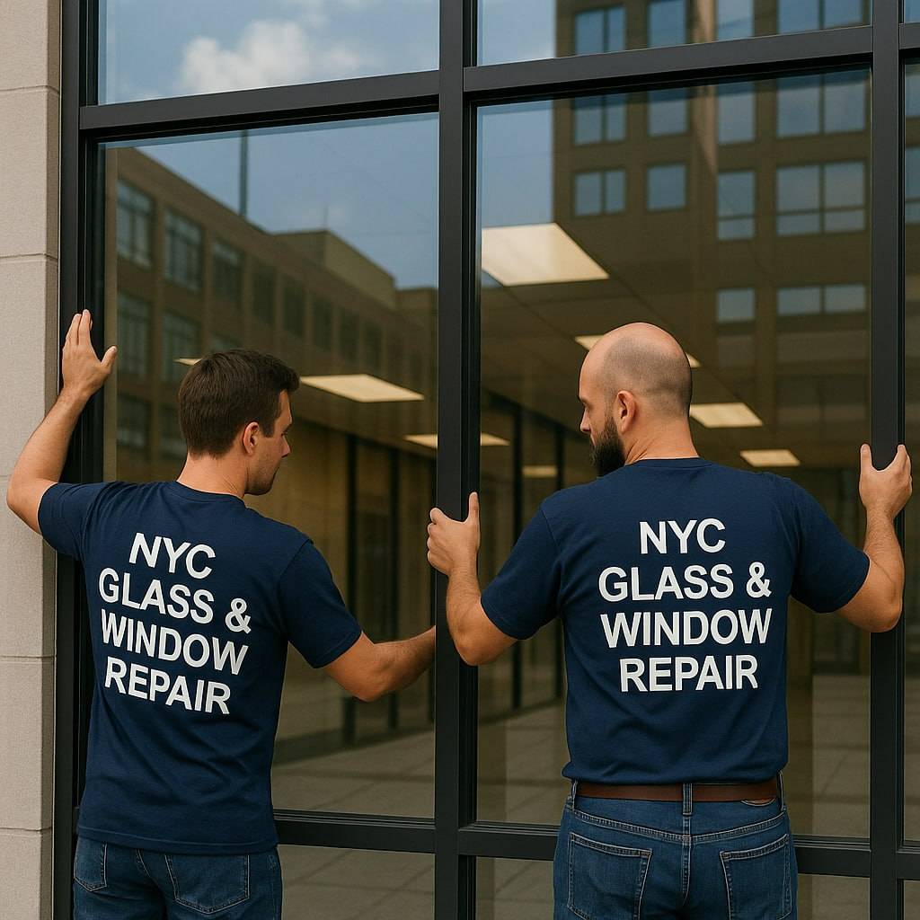 A modern, clean glass storefront for a retail business in New York City.