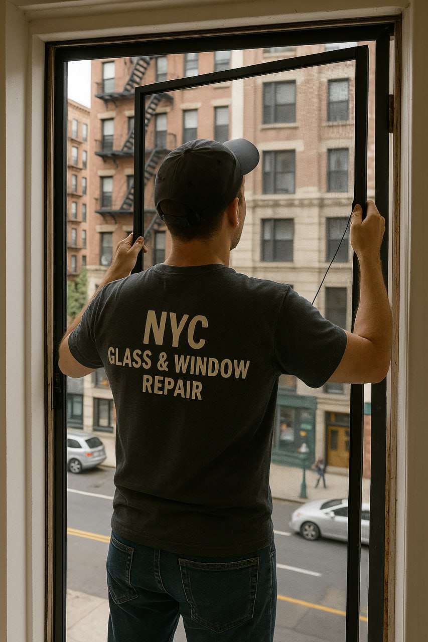 A clean, newly installed screen on a residential window.