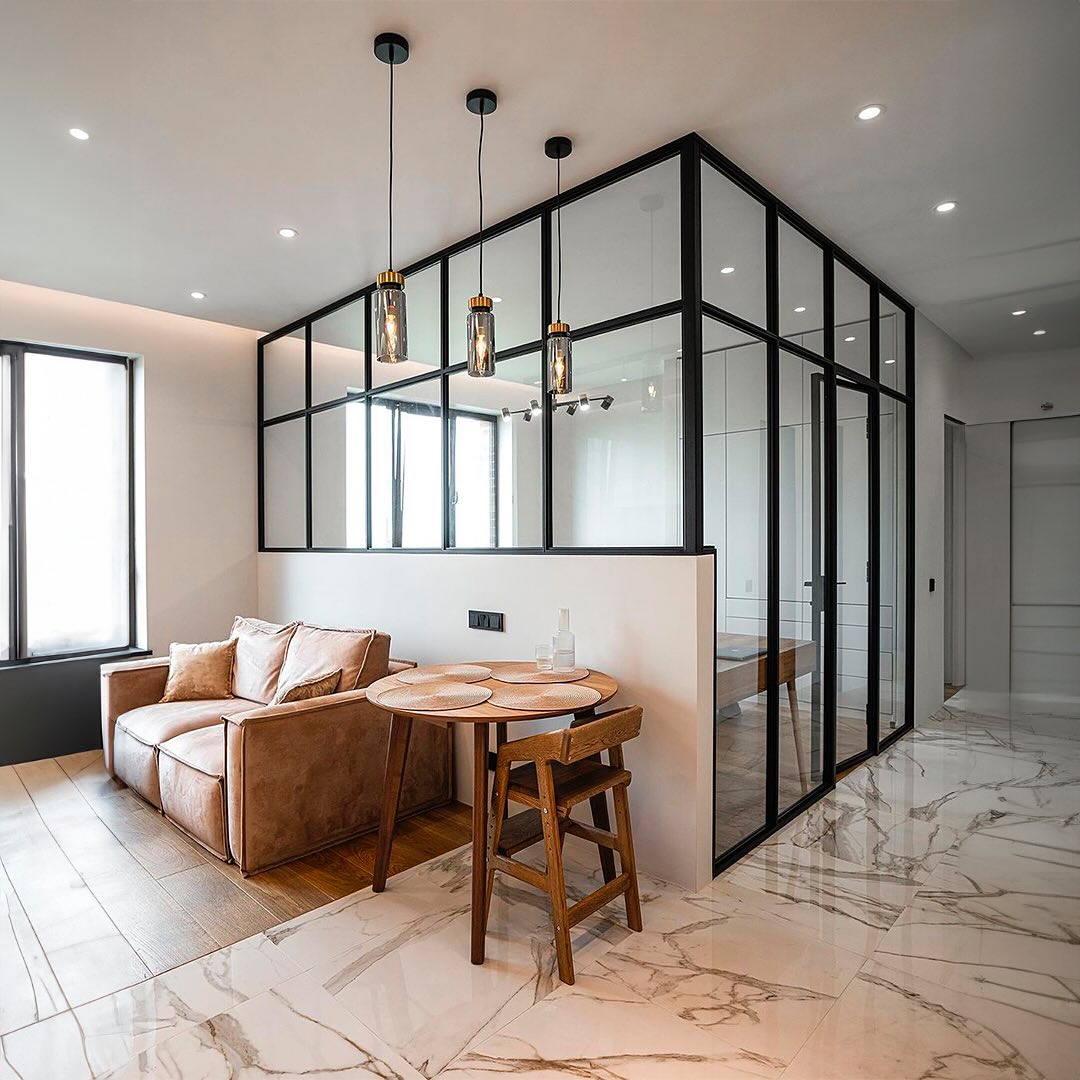 Modern office with custom glass partitions in New York City