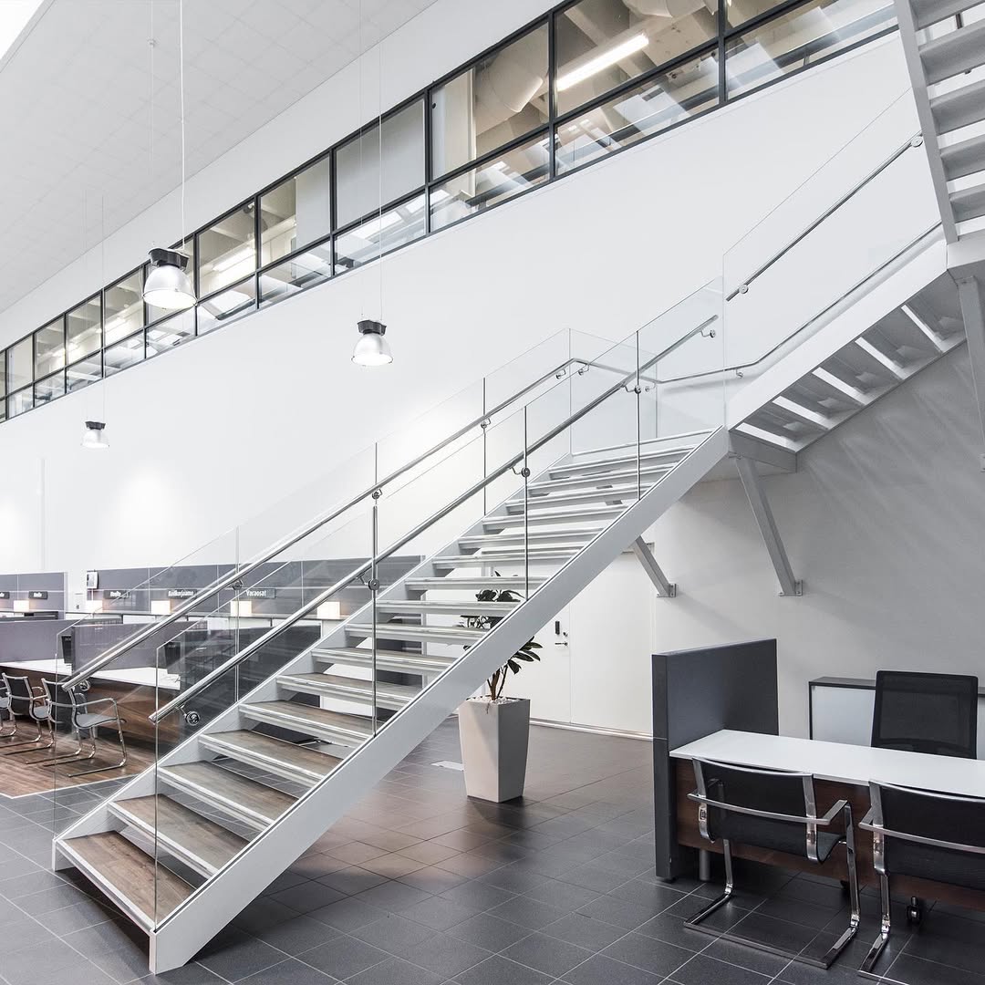 Glass railing on a wooden deck