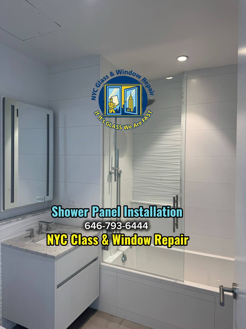 Corner shower glass enclosure installation NYC