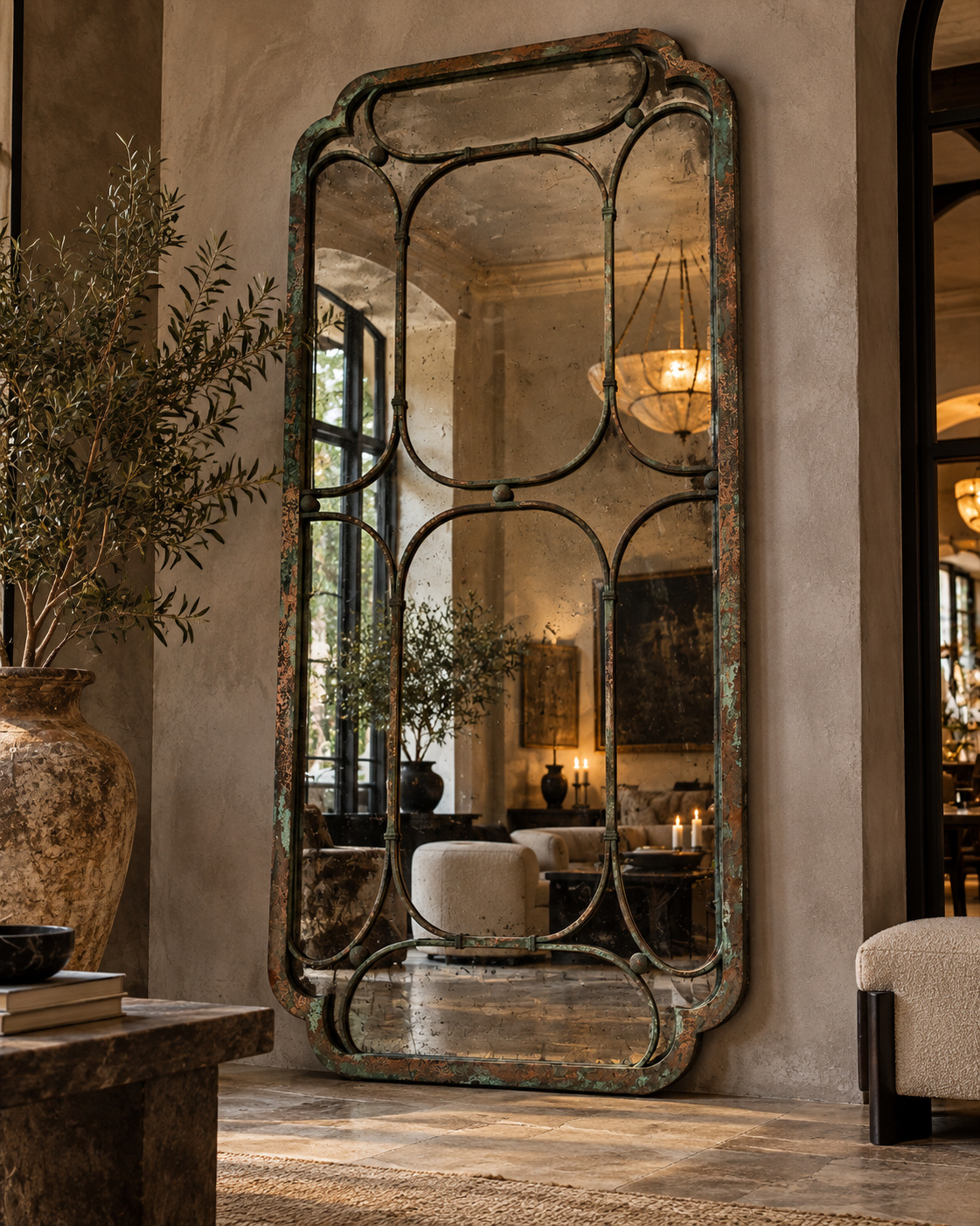 Antique Mirror in a Rustic Luxe Interior - The Mirror Atelier
