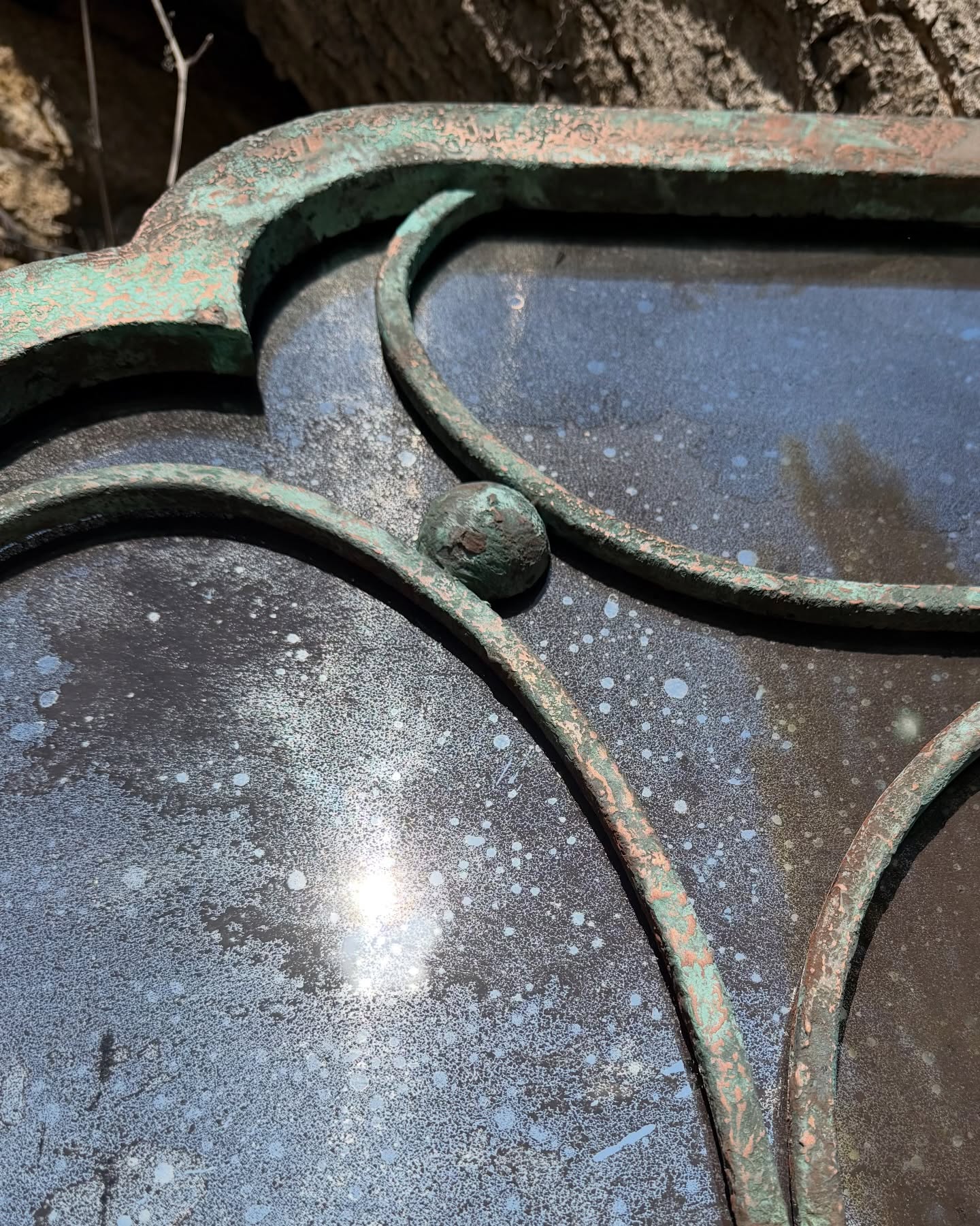 Custom antique style mirror with steel frame detail